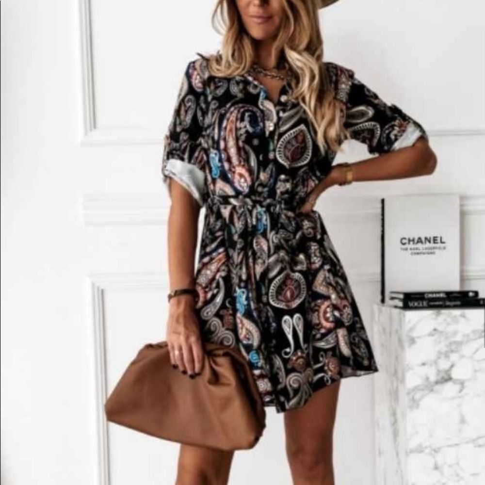 5/$10 item paisley self belt long sleeve shirt dress